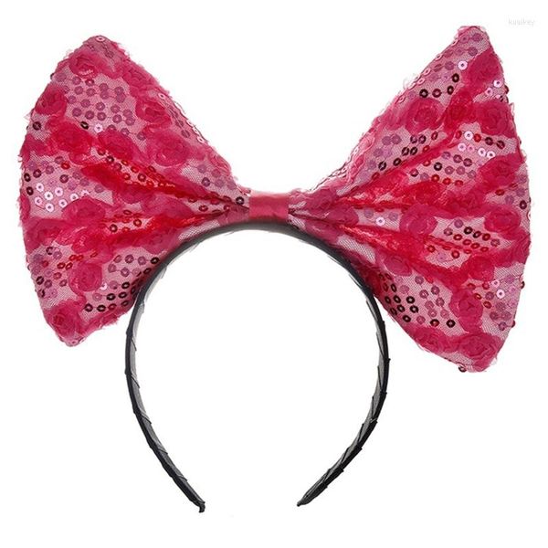 Suministros para fiestas Linda diadema exagerada Bowknot Head Hoop Orejas de ratón Bandas para el cabello Encaje Rose Hairbands Decoración Regalos para amigos