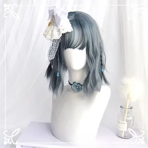 Perruque Olita courte multicolore pour fille, fournitures de fête, cheveux bouclés ondulés, multicolores, bleu Smog, Harajuku, mignonne et légère, fournitures de fête