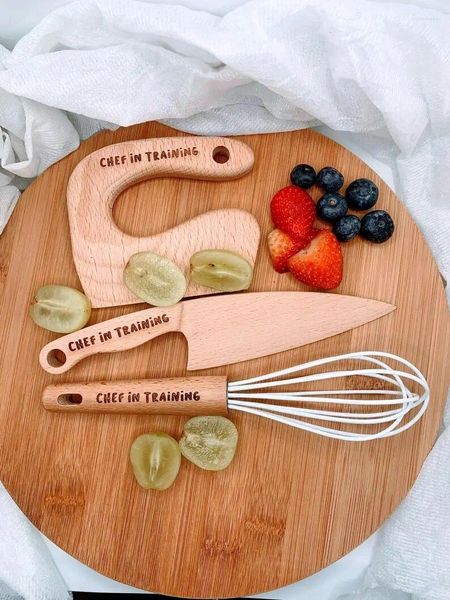 Suministros de fiesta Deluxe 3 PC.Juego de cocina personalizado para niños Cocina personalizada Batch de cuchillo para niños Utensil Utensil Young Chef Regalo CH