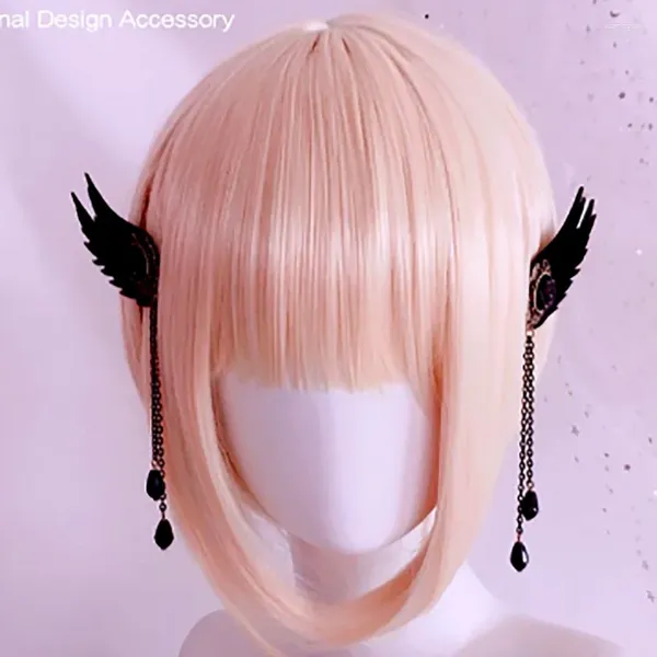 Boucles d'oreilles ailes du diable, fournitures de fête, pompon gothique, Clip en os, accessoires Cosplay Lolita non percés