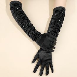 Feestvoorraden diamant rimpels satijnen elastische cosplay handschoenen 50 cm lengte dames Halloween over ellebooglengte sexy diner uitvoering bruiloft handschoenen