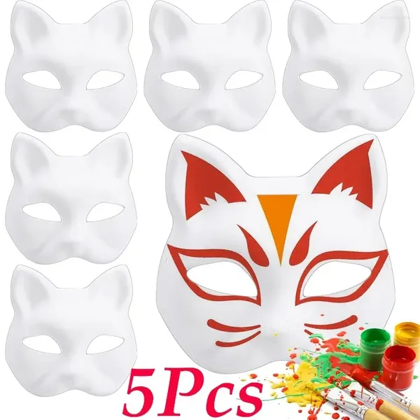 Suministros de fiesta DIY, máscara de zorros en blanco pintada a mano, Cosplay japonés, Rave, Anime Demon Slayer, máscaras de gato de media cara, accesorios de Halloween