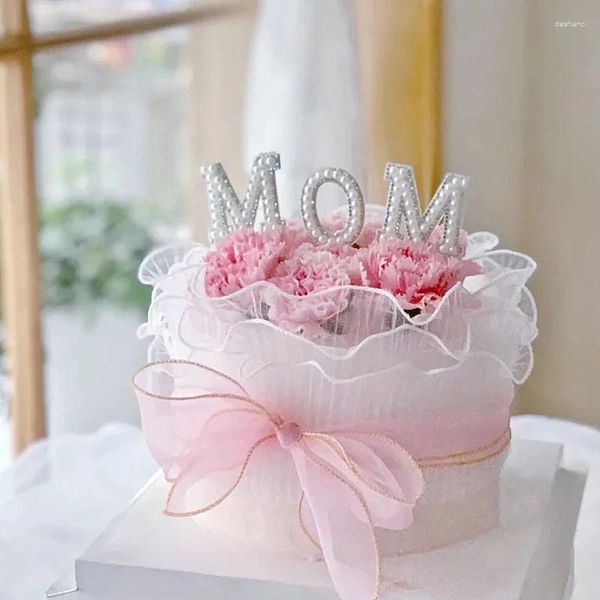 Supplies de fête Diy Mom Cake Decoration Decoration Happy Mother's Mother's Day Gift Toppers White Yarn Anniversaire Mariage Love Topper