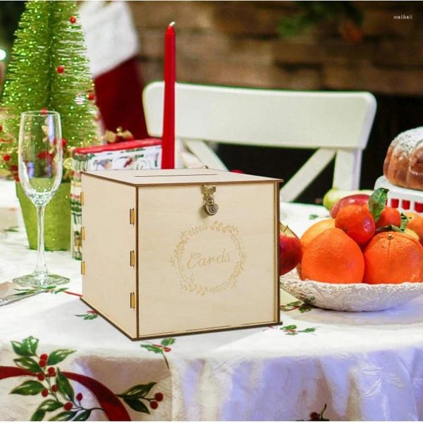 Suministros para fiestas, caja de tarjetas de boda de madera DIY con candado de corazón, sobre para dinero en casa, decoración tallada, adornos de almacenamiento