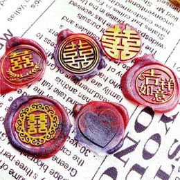 Fournitures de fête Double bonheur Shuang Xi Wood Wax Sceding Seal Stamp pour Handmade DIY Vintage Retro Retro Wedding Invitation Enveloppe