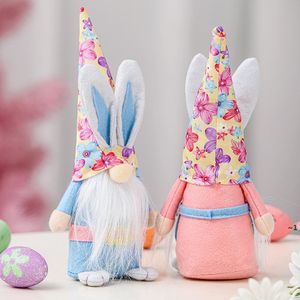 Fournitures de fête Oreilles de lapin de Pâques Gnomes de printemps Noël suédois Tomte fait à la main en peluche sans visage longues jambes poupée vacances décoration de la maison RRE11139