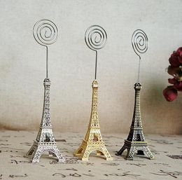 Party Supplies Eiffel Tower Model Business Base Place Holder Holder Metal Seat Clamp Memo Message Holder Home Office Bruiloft Decor Geschenken SN4126