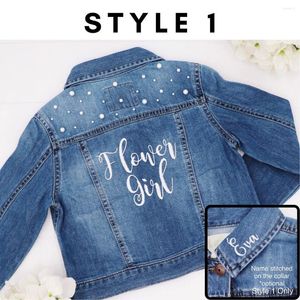 Fournitures de fête Jacket en jean Flower Girl Broidered |Jean perlé personnalisable Cadeau personnalisé Custom Girls Vêtements B