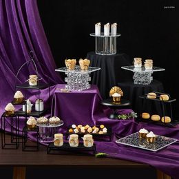 Fournitures de fête Style européen Dessert Noir Table Décoration Mariage Dim Sum Affichage étagère acrylique Crystal haut de gamme