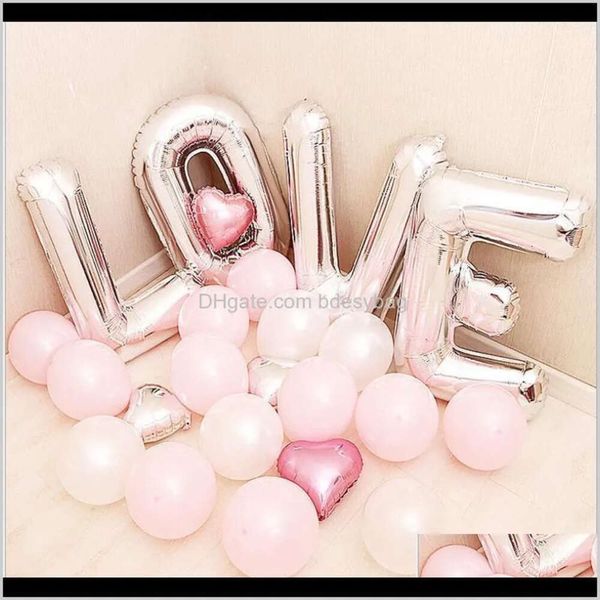 Party Supplies Event Festive Decoration Home Gardenthin Letter Balloon Aluminium Love Sier Champagne Gold Foil Balloondot Scène de la Propo Dot