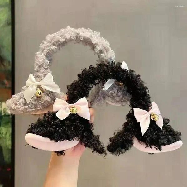 Suministros para fiestas, accesorios elegantes, diadema con orejas de oveja, diadema de felpa a la moda con lazo para la cabeza, tocado hecho a mano, disfraz