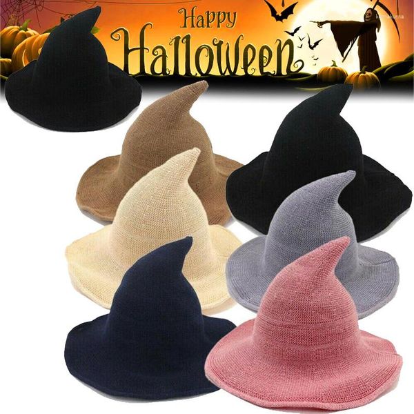 Chapeau de sorcière d'Halloween, fournitures de fête, couleur unie, à large bord, accessoire amusant pour hommes et femmes, tricot en laine