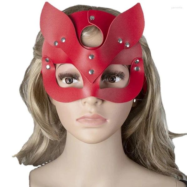 Suministros de fiesta Femenino Sexy Masks de cuero Half Face Cosplay Halloween Ball Punk Juego para adultos Juguetes Rojo Blanco Negro