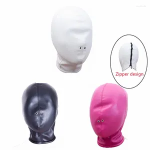 Suministros de fiesta fetiche máscara facial completa capucha de cuero PU cabeza de Cosplay para adultos Halloween juego de rol accesorios de disfraz Sexy