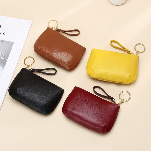 Fournitures de fête, première couche en cuir de vache souple, fermeture éclair, porte-clés simple, sac à monnaie, porte-monnaie en cuir véritable