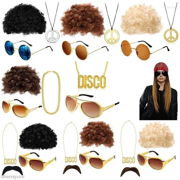 Fournitures de fête, ensemble de costumes amusants, perruque Afro, collier de lunettes de soleil pour hommes, thème années 50, 60, 70, accessoires de vêtements de Style années 80