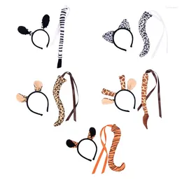 Fournions de fête Funny Animal Costume Set Leopard Girafe Ears Band Tail Tail Fancy Dish Up Halloween Cosplay