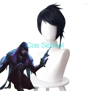 Fournitures de fête jeu Aphelios perruque LOL ligue des légendes Cosplay perruques bleu cheveux courts casquette Halloween jouer