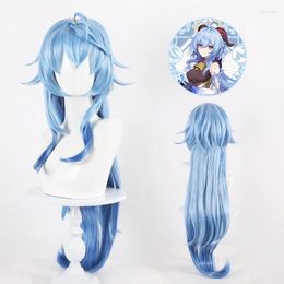 Feestartikelen Spel Genshin Impact Cosplay Ganyu Pruik 100 cm Lang Haar Blauwe Kleur Gan Yu Vrouwen Halloween Netto