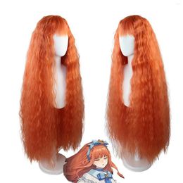 Game des fournitures de fête Inverse: 1999 Baby Blue Cosplay Wig 120 cm Heat résistant vague bouclée orange cheveux Blunt frange frappe Halloween Coiffelles