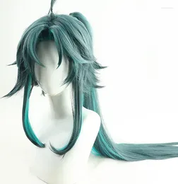 Party Supplies Game Xiao Genshin Impact Cosplay Wig Long Ponytail Green Mixed Synthetic Hair Halloween Carnival