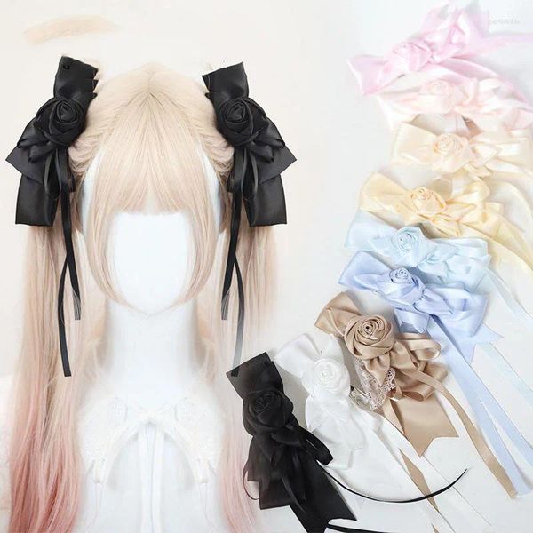 Party Supplies Girl's Harajuku Steampunk Headwear Rose Rose Rose Double Pony Ponytails Femmes Back Hair Clips Lolita Angel Y2k Gothic