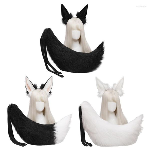 Suministros de fiesta Girls Animal Wolf Ears Tail Juego de peluche de peluche de cabello encantador Tocado Halloween Cosplay Fancy Accessories LX9E