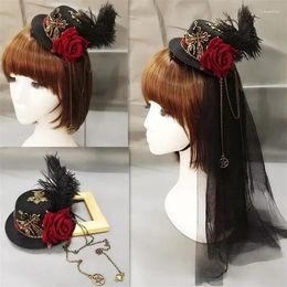 Party Supplies Girls Vintage Steampunk Fedora Hat Lolita Little Mini Top Hair Clip Floral Fleather Decoration Headwear Headspiece Cosplay