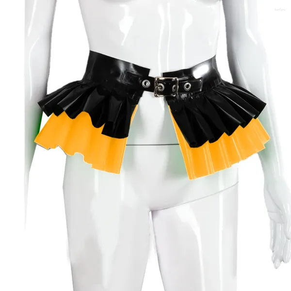 Suministros para fiestas Cinturón de pelotaje de cuero de PVC con hebillas para hombres capas para mujer Ruffles mini falda club nocturna danza danza