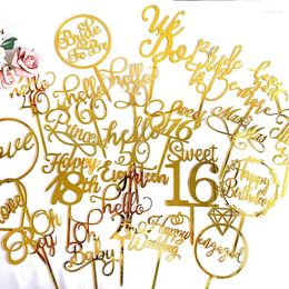 Fournions de fête Gold Acrylique Happy Birthday Cake Topper Sweet 16 Hello Hello 30 Oh Baby for Shower Decor