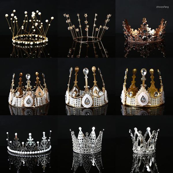 Fournitures de fête, couronne de princesse en perles dorées, décoration de gâteau, perles artificielles, coiffure de mariage, décoration de fête prénatale, anniversaire, faite à la main