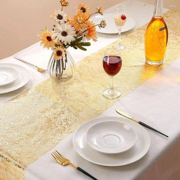 Fournions de fête Golden Table Runner Sequins Couleur de couleur Couvrairement paillette mince Mesh mince pour la douche nuptiale de mariage décor d'anniversaire