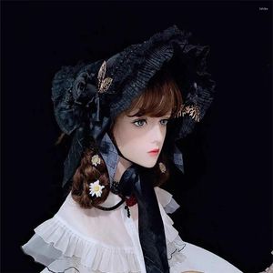 Feestartikelen Prachtige Gothic Vintage Girl Lolita Victoriaanse Hof Zonnehoed Bnt Cosplay Bloem Multilayer Lace Bead Chain Motorkap Handgemaakt
