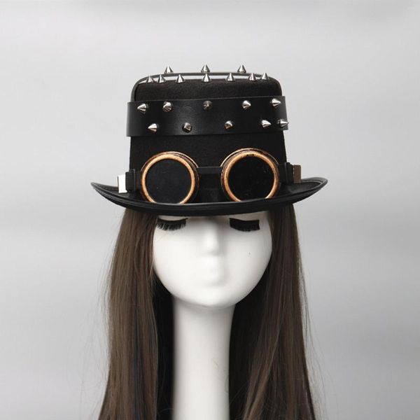 Suministros para fiestas Goth Steampunk Top Hat con gafas Cosplay Gorras para disfraces Accesorios duraderos Negro