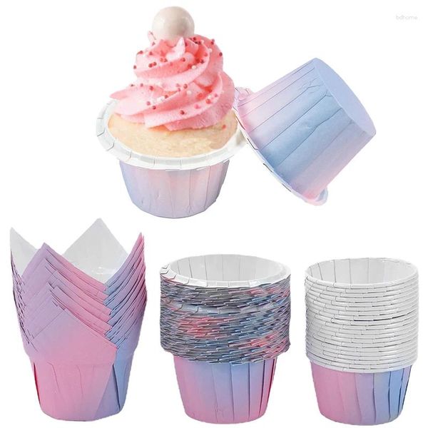 Fournitures de fête Couleur de gradient Muffin Cupcake Liners Baking Tass Dispossables Wrappers pour anniversaire Baby Shower De Decor