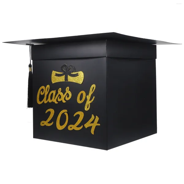 Suministros para fiestas Caja de tarjetas de graduación 2024 Decoraciones de gorra Felicitaciones Titular de graduación Clase de oro negro