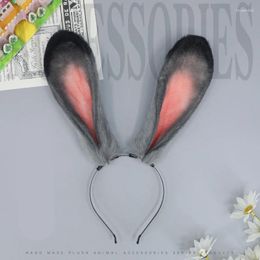 Suministros de fiesta, tocado de Cosplay de conejo gris, diademas de orejas largas de felpa para niña, disfraz de diadema de Halloween