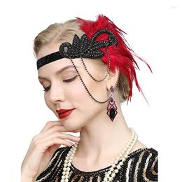 Articles de fête Great Gatsby 1920s Flapper Headpiece Roaring 50s Feather Headband Hair Accessories Boucles d'oreilles Ensembles
