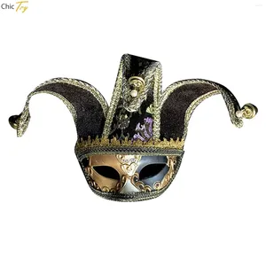 Feestvoorraden Half Face Venetiaans Mask Clown Exquisite Jester voor Mardi Gras Halloween Carnival Fancy Dress Ball Masquerade