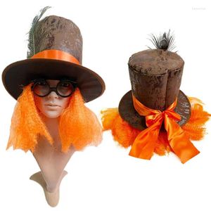 Feestartikelen Halloween Bal Masker Hoofddeksels Pauwenveer Oranje Pruik Hoed Goochelaar