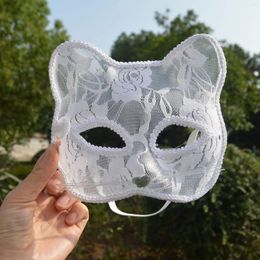 Masque de chat Cosplay d'halloween en dentelle, fournitures de fête, yeux d'animaux Sexy, demi-visage, jouets sexuels érotiques pour femmes, jeu de Couple