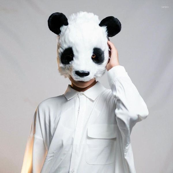 Fournitures de fête Halloween Cosplay Panda Masque en peluche Animal demi-visage jeu de rôle bal hommes femmes Rave Costume accessoire Masque