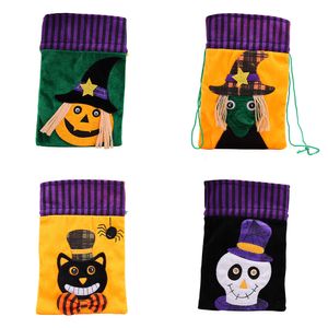 Fournitures de fête Halloween Décoration Cordon Trick ou Treat Sacs de bonbons pour enfants Sorcière Crâne Citrouille Chat Snack Pouch XBJK2107