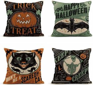 Artículos de fiesta Decoraciones de Halloween para el hogar Funda de almohada Decoración de la casa Calabaza de lujo Murciélago Cráneo Gato Patrón Novedad Festival Regalos 45x45cm 4 8ll D3 E0516