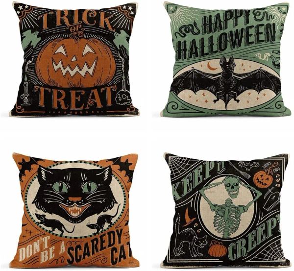 Artículos de fiesta Decoraciones de Halloween para el hogar Funda de almohada Decoración de la casa Calabaza de lujo Murciélago Cráneo Gato Patrón Novedad Festival Regalos 45x45 cm 0518