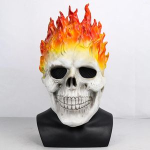 Masque Facial crâne de cavalier fantôme d'halloween, fournitures de fête, flamme rouge et bleue, tous les accessoires de vêtements COSPLAY en Latex