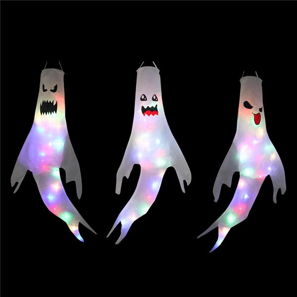 Fournitures de fête Halloween Fantôme Windsock Drapeau Suspendu avec Lumière LED Extérieur Jardin Patio Pelouse Front Yard Decorationt XBJK2108