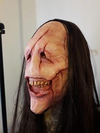 Supplies de fête Halloween Horror Hair Demon Mask Red Faced Faced Dents Latex