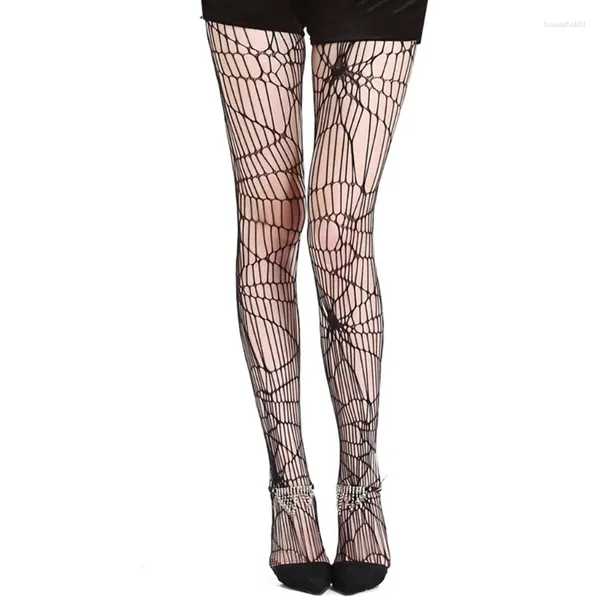 Fournitures de fête Halloween Toile D'araignée Collants Noirs Femmes Sexy Évider Collants Résille Déchirés Maille Transparente Sorcière Cosplay Bas