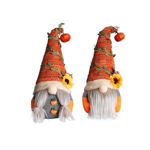 Fournitures de fête Halloween Thanksgiving Automne Harvest Festival Décoration Gnomes avec Citrouille En Peluche Elfe Nain Poupée Maison Ornements De Bureau XBJK2108